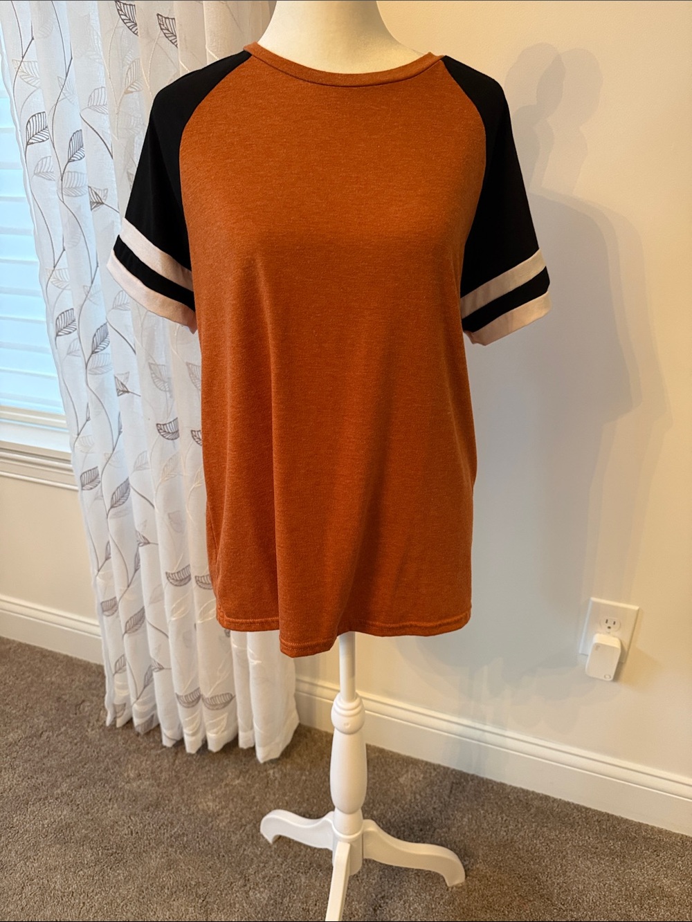 Burnt Orange Short-Sleeve Raglan Tee with Black & White Accents